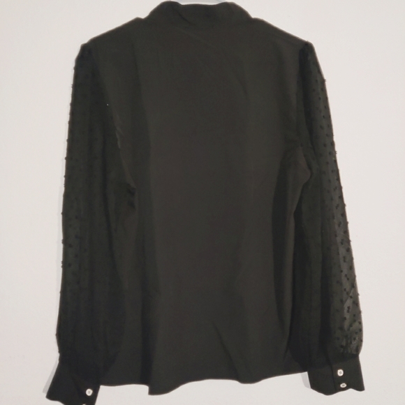 Kasin Womens Bow Tie Long Sleeve Blouse Swiss Dot Shirts Office Tops black large - Picture 3 of 6